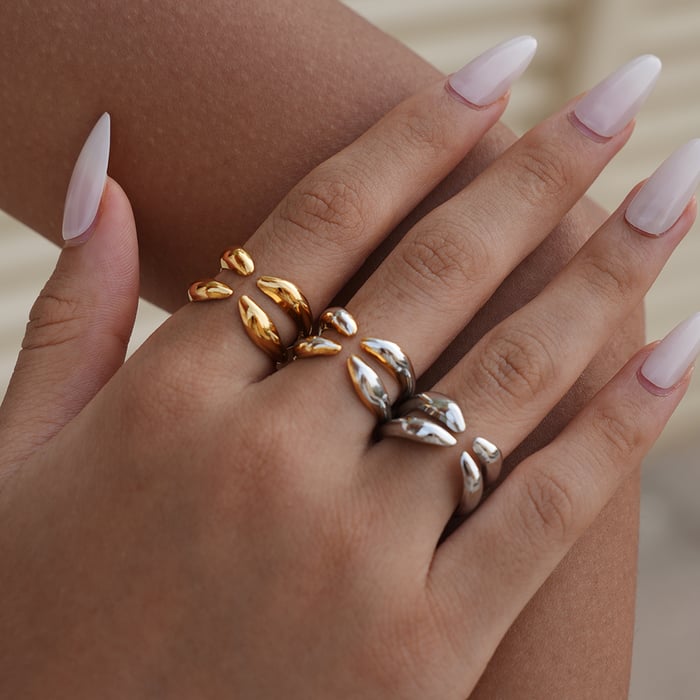 1 Stück einfache unregelmäßige Form Edelstahl Gold Farbe Damen Statement Ringe h5Bild3