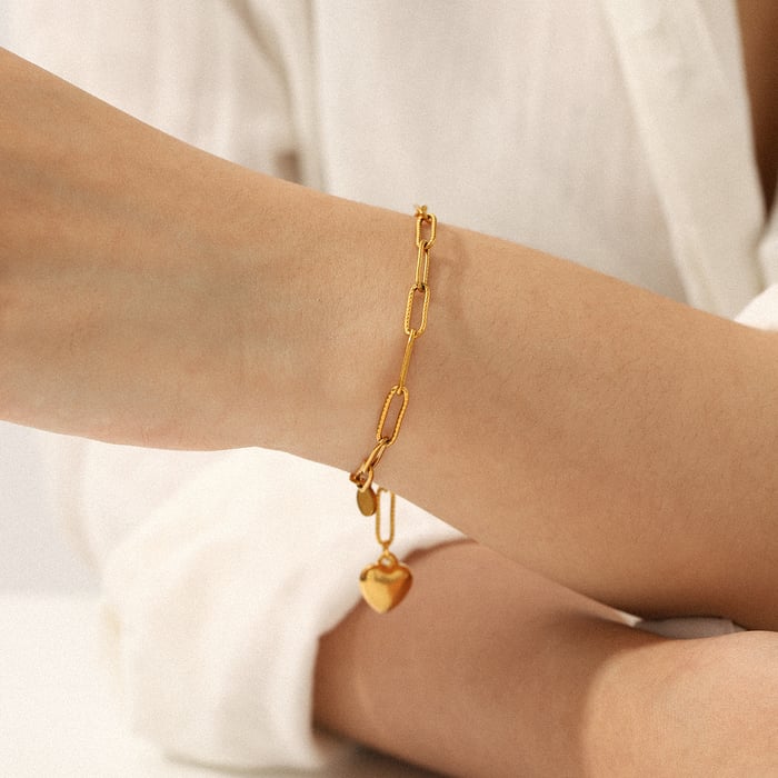 1 Piece Simple Heart Stainless Steel Gold Color Women's Chain Bracelets h5Picture4
