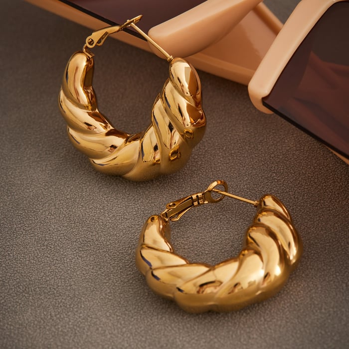1 Pair Classic Twist Stainless Steel Gold Color Women's Hoop Earrings Picture4