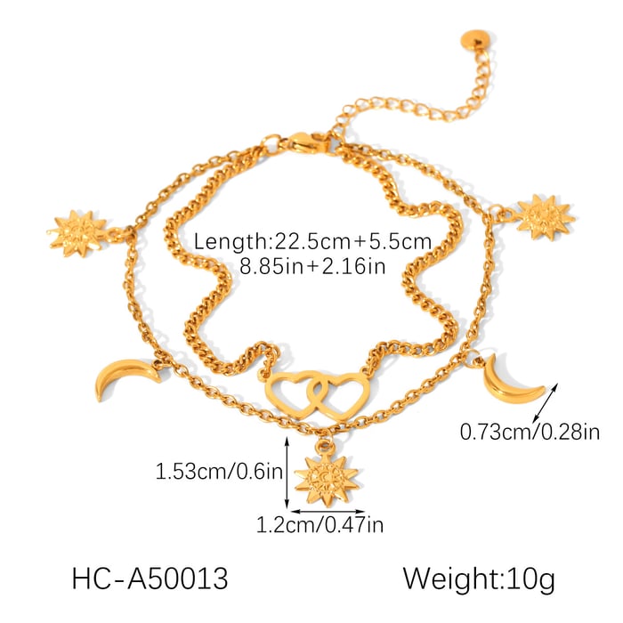 1 Piece Simple Heart&Moon Stainless Steel Gold Color Anklets Picture2