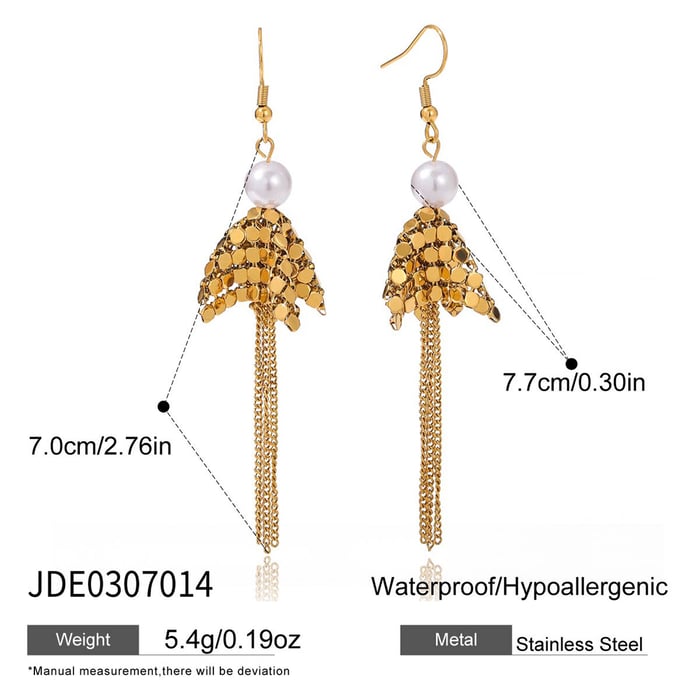 1 Pair Luxurious Tassel Stainless Steel Gold Color Zircon Women's Dangle Earrings h5Picture2