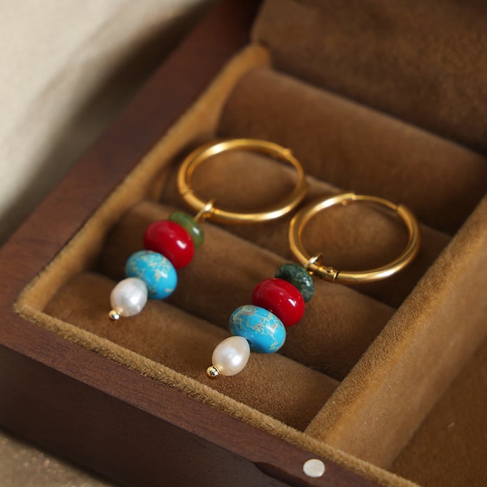 1 Pair Elegant Beads Stainless Steel Natural Stone Women's Drop Earrings h5Picture3