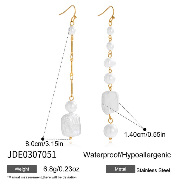 1 Pair Elegant Beads Stainless Steel Gold Color Women's Drop Earrings h5Picture2