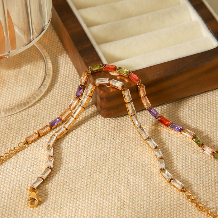 1 Piece Luxury Rectangle Stainless Steel  Zircon Women's Chain Bracelets Picture5