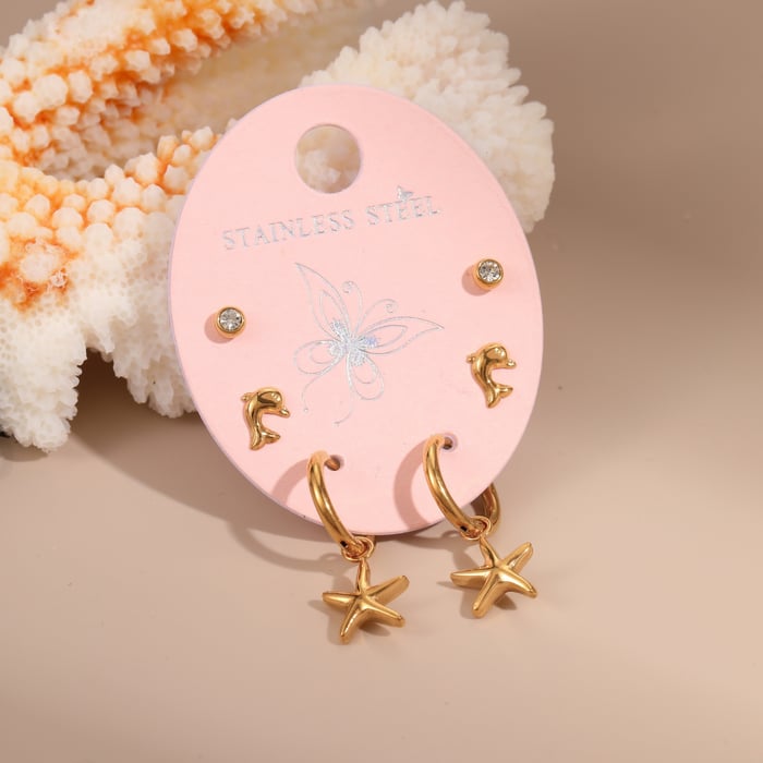 1 Pair Simple Series Classic Cartoon Stainless Steel  Gold Color  Women's Stud Earrings h5Picture4