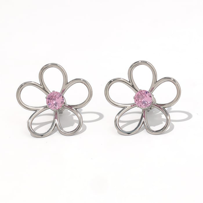 1 Pair Simple  Natural Flower Stainless Steel   Women's Stud Earrings
