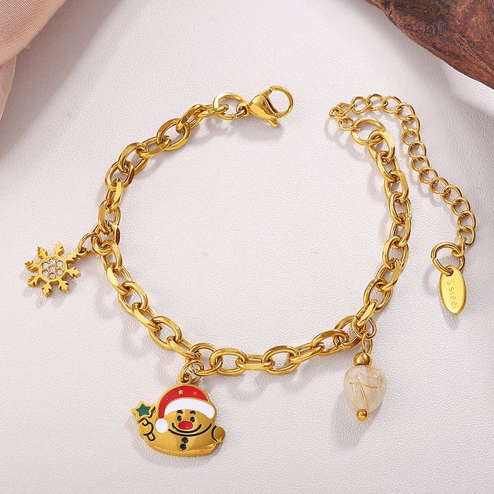 1 Piece Christmas Stainless Steel Gold Color Charm Bracelet h5Picture3