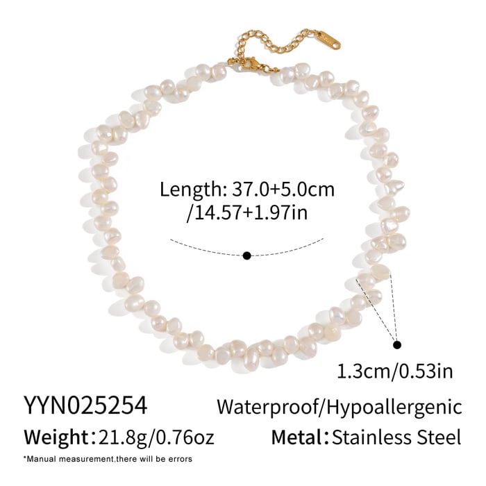 1 Piece Luxurious Series Stainless Steel Gold Color Pearl Beaded Necklace