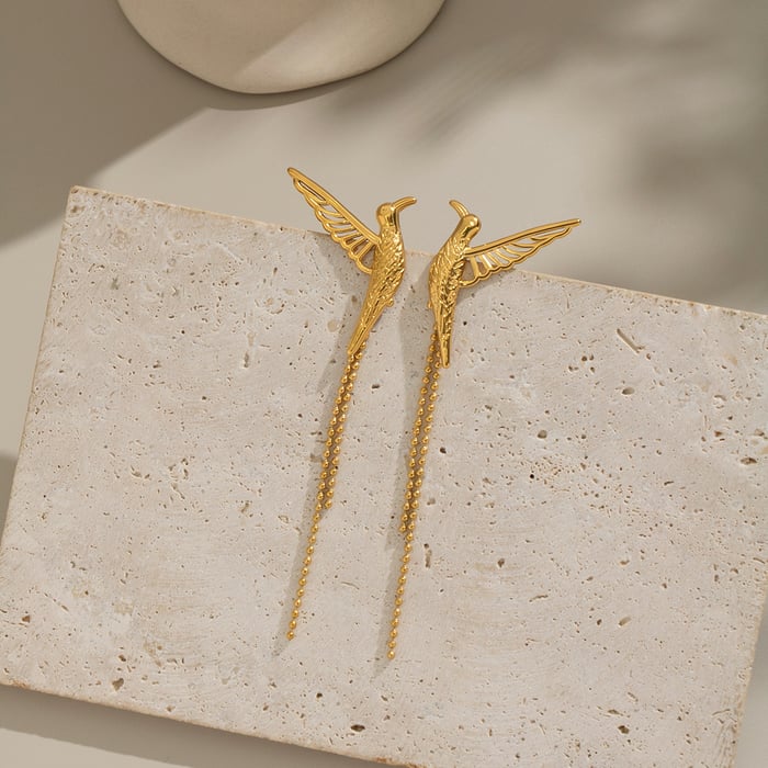1 Pair Birds Stainless Steel Gold Color Stud Earrings Picture4