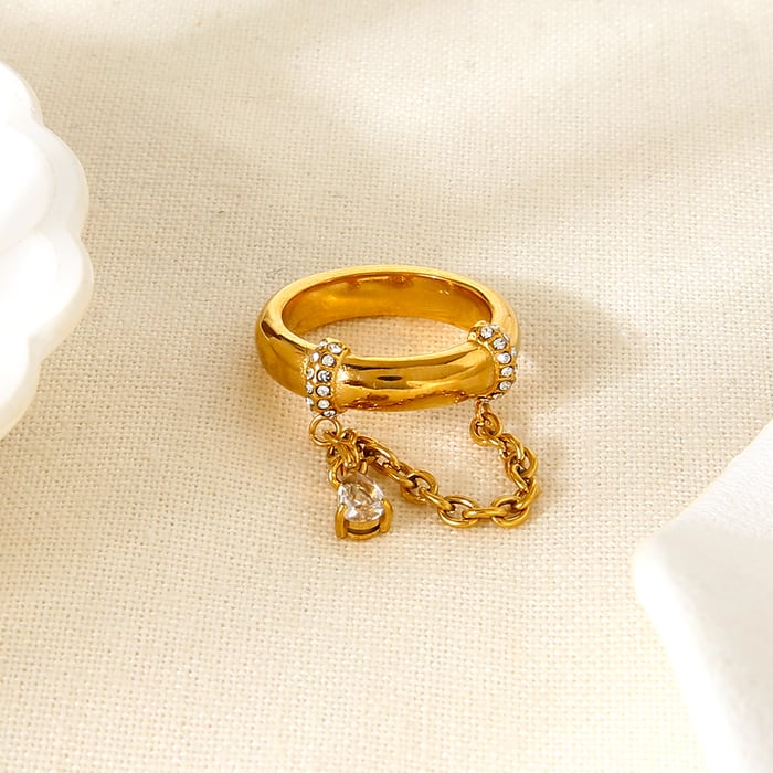 1 Piece Luxurious  Retro Droplet Chain Stainless Steel   Zircon Statement Rings h5Picture5