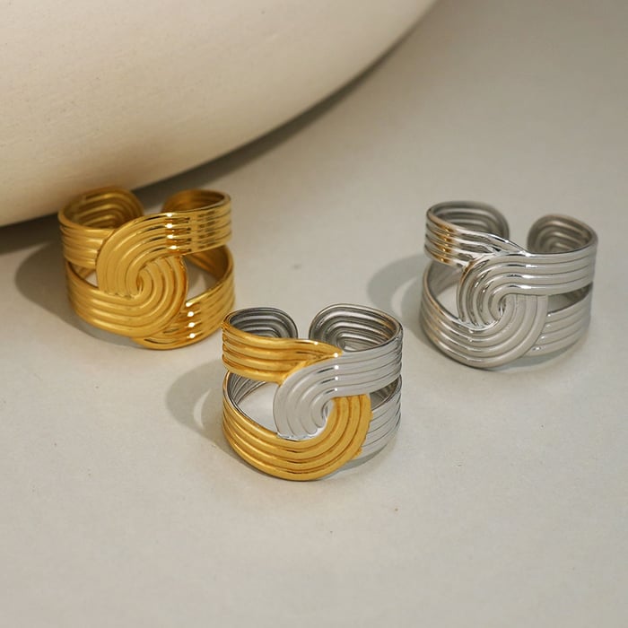 1 Stück Retro Minimalist Line Sense Edelstahl Statement Ringe für Damen h5Bild4