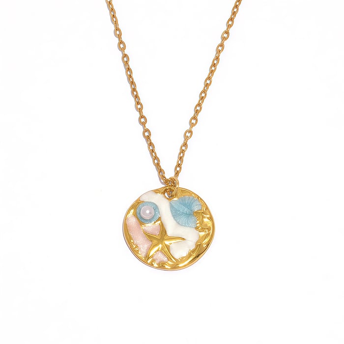 1 Piece Oceanic Circle Stainless Steel Gold Color Women's Pendant Necklaces 