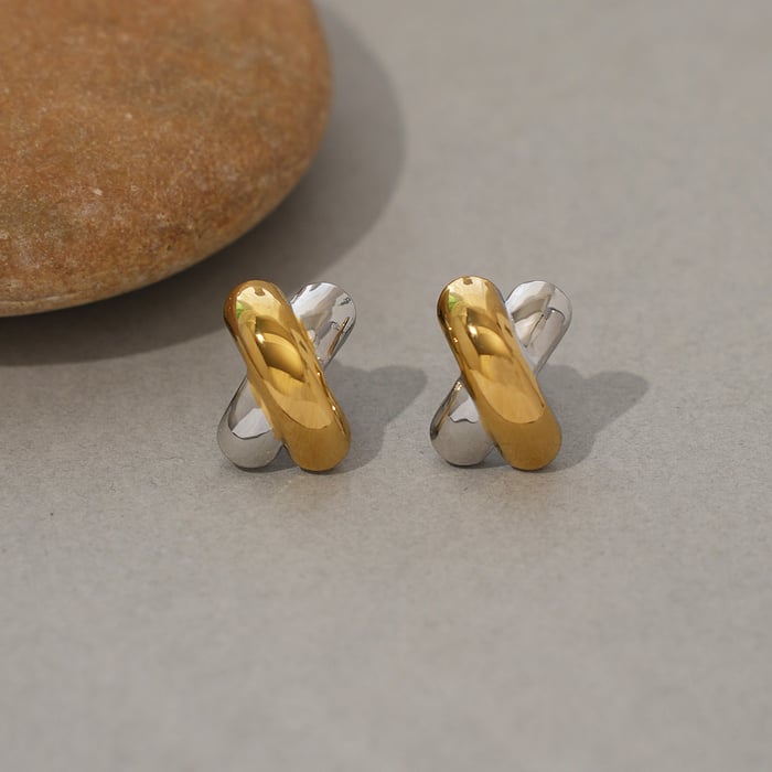 1 Piece Simple Series Daily Patchwork Stainless Steel Gold Color  Women's Stud Earrings h5Picture6