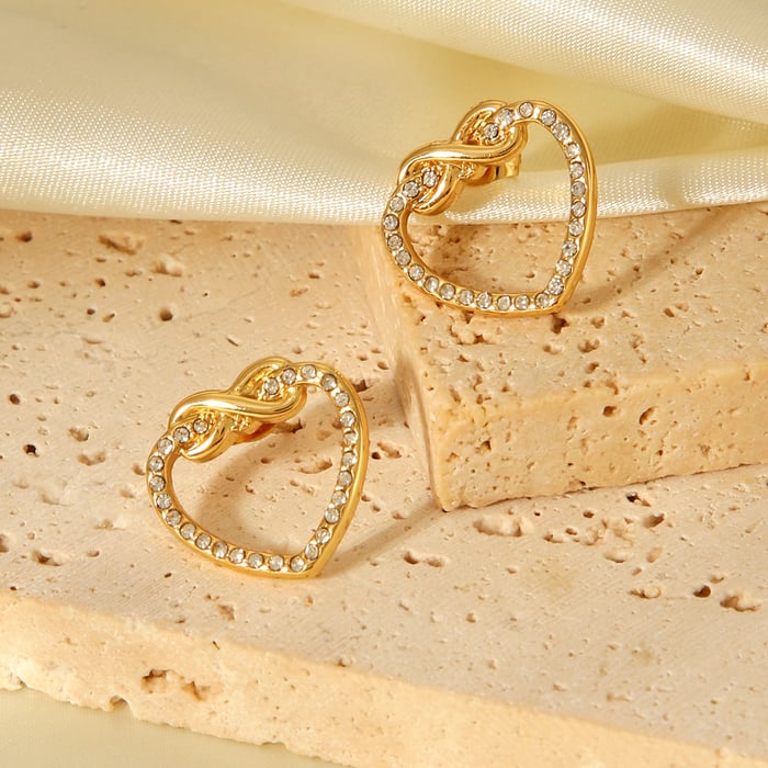 1 Pair Simple Daily Heart Stainless Steel  Gold Color  Zircon Women's Stud Earrings h5Picture5