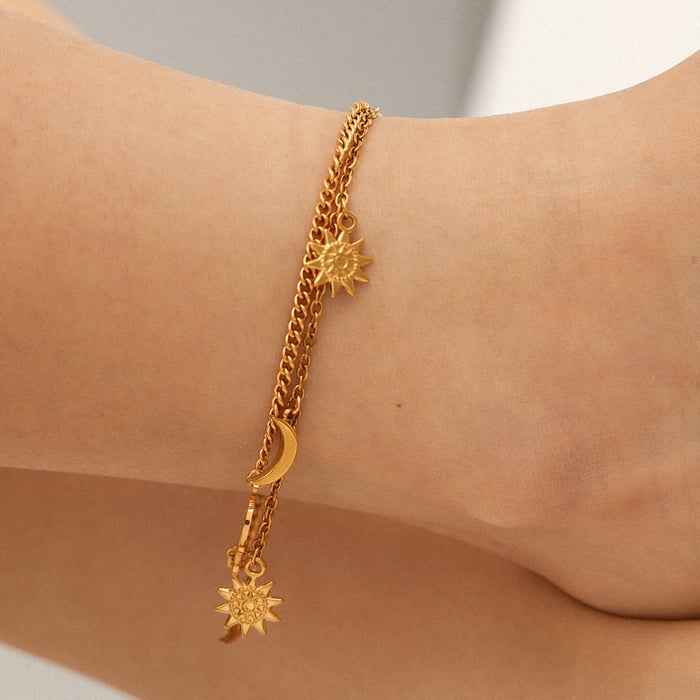 1 Piece Simple Heart&Moon Stainless Steel Gold Color Anklets Picture5