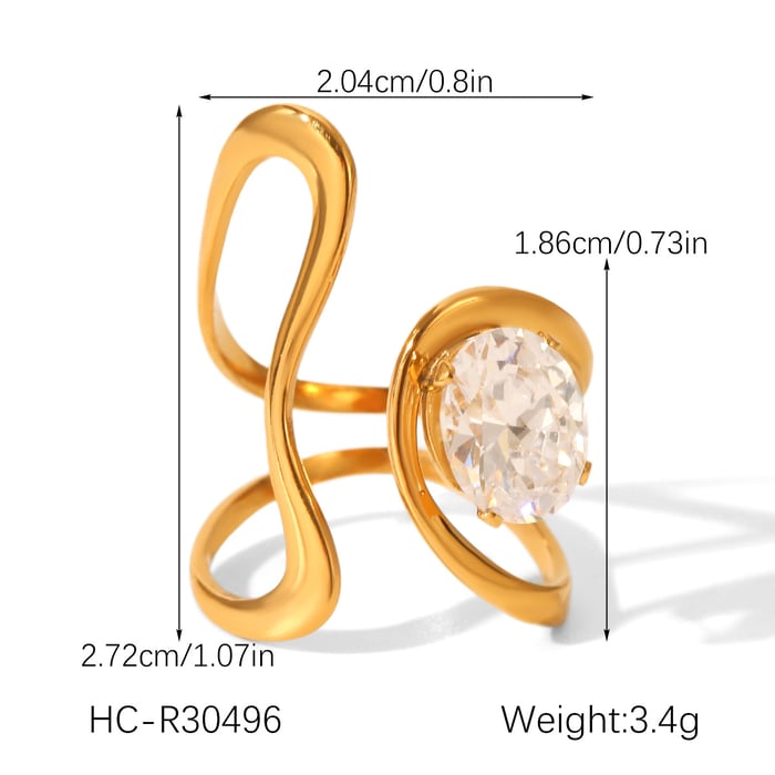 1 Piece Luxurious  Irregular Shape Stainless Steel  Zircon Women's Gemstone Rings h5Picture2
