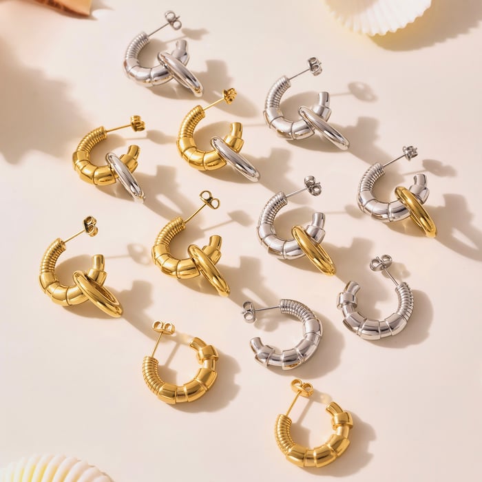 1 Pair Simple Circle Stainless Steel Gold Color Women's Hoop Earrings h5Picture2