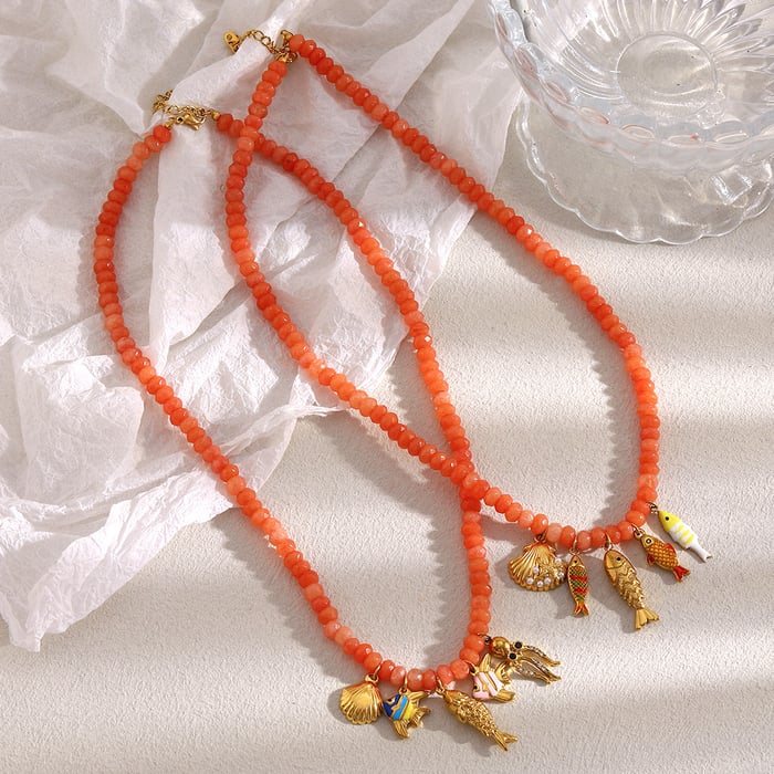 1 Piece Luxurious  Fish Natural Stones  Gold Color  Women's Beaded Necklaces Picture3