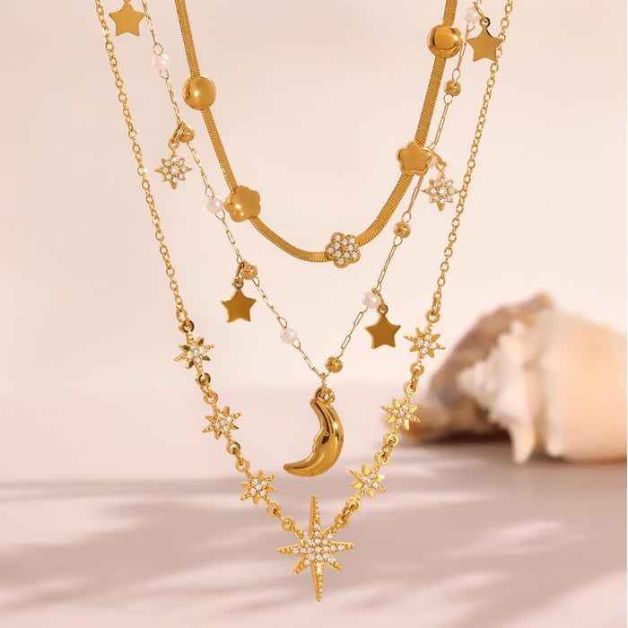1 Piece Luxurious Star Stainless Steel Gold Color Women's Pendant Necklaces h5Picture2