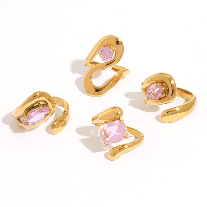 1 Piece Light Luxury Irregular Shape Stainless Steel   Zircon Women's Statement Rings h5Picture5