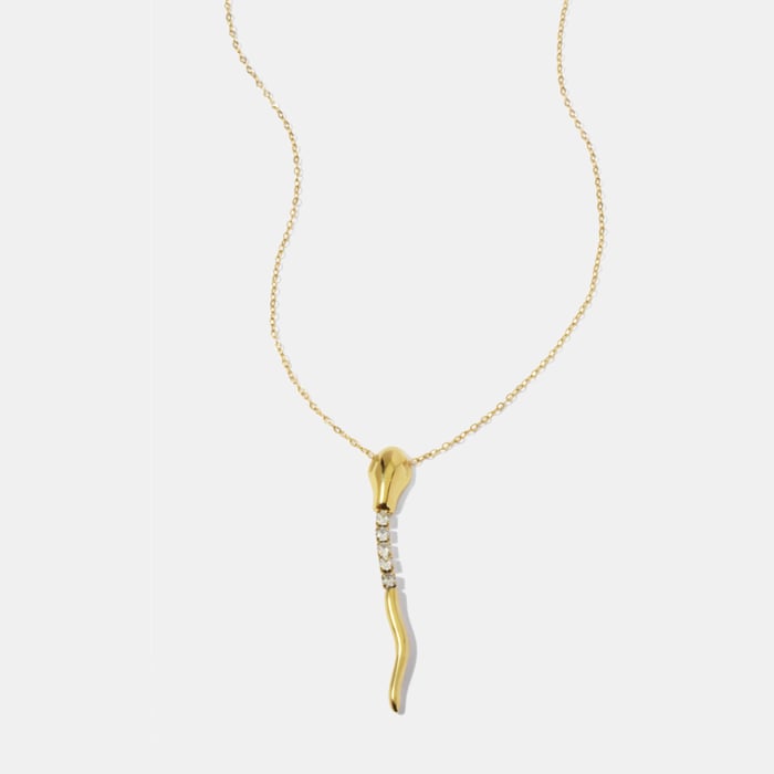 Snake Shape Stainless Steel Gold Color Zircon Pendant Necklace h5Picture2