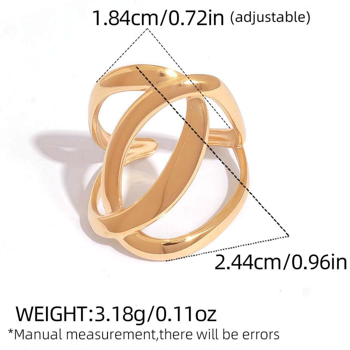 1 Piece Simple Overlap Circle Shape Stainless Steel Gold Color Statement Rings h5Picture2