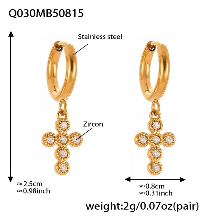 1 Pair Daily Cross Stainless Steel Gold Color Zircon Women's Drop Earrings h5Picture2