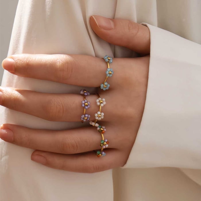 1 Piece  Casual Flower Stainless Steel  Gold Color Women’s Statement Rings h5Picture3