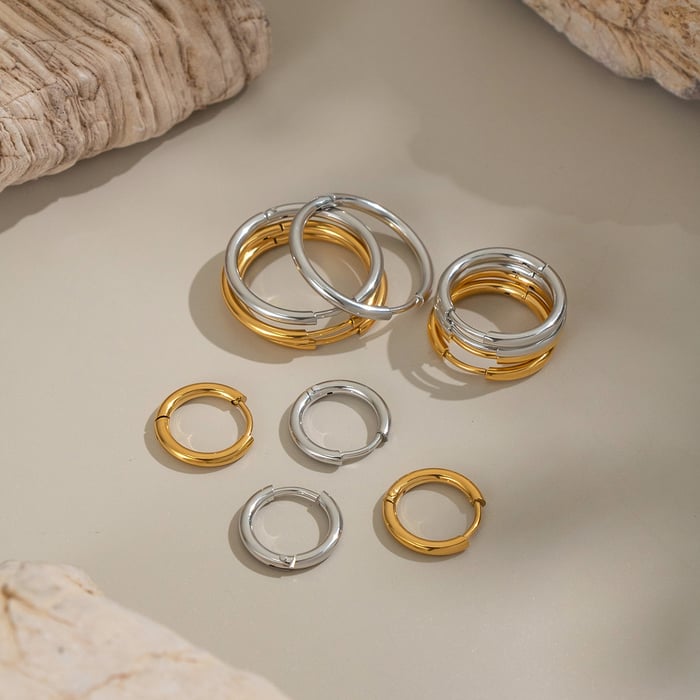 1 Pair Stainless Steel Gold Color Basic Hoop Earrings h5Picture3