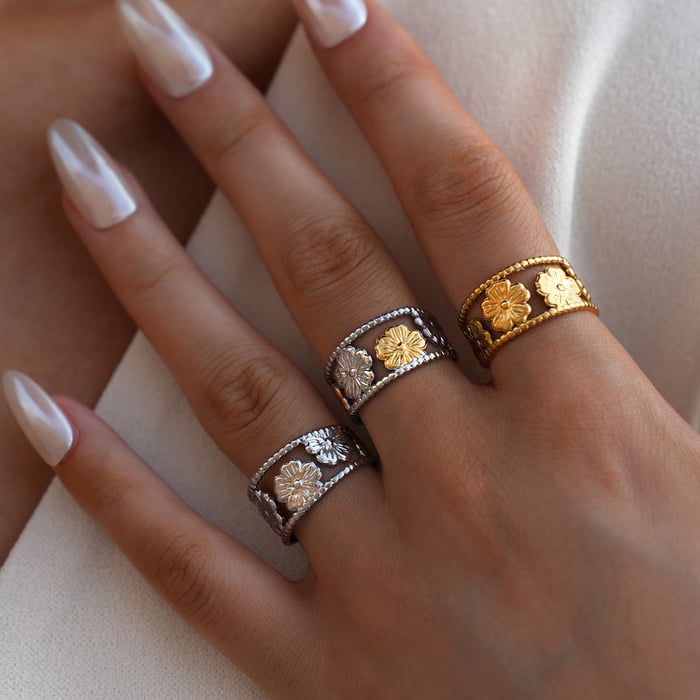 1 Piece Simple Elegant Flower Stainless Steel   Gold Color  Women's Statement Rings h5Picture4