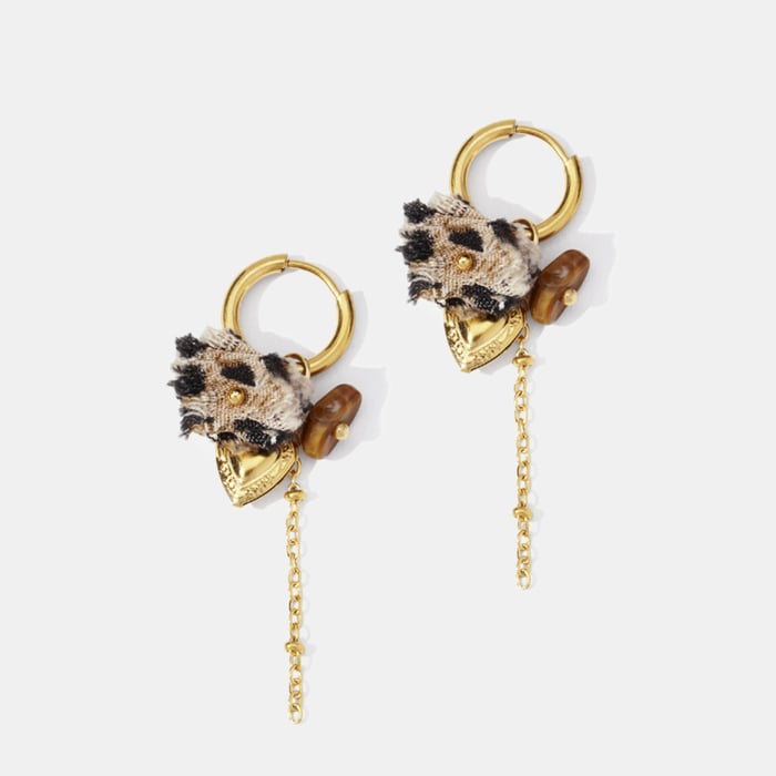 Heart Stainless Steel Gold Color Natural Stone Drop Earrings h5Picture2