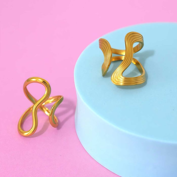 1 Piece  Casual Lines Stainless Steel  Gold Color  Women's Statement Rings Picture4