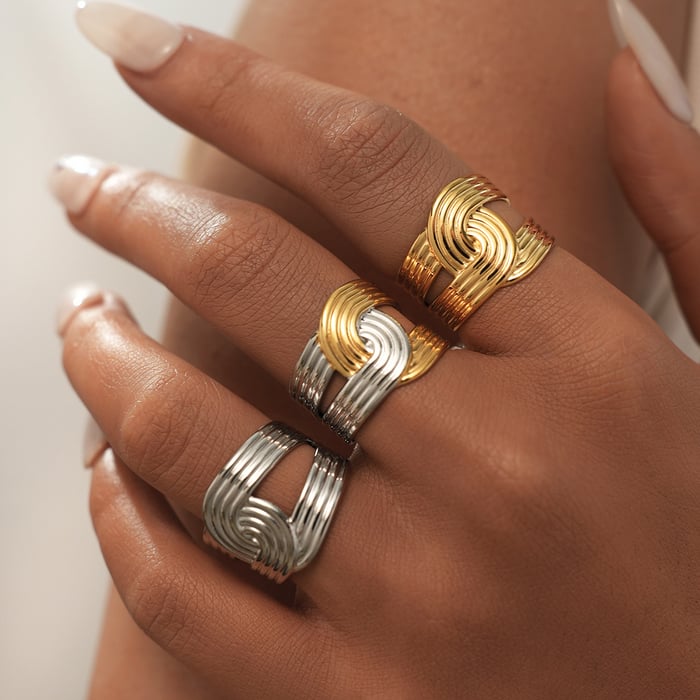 1 Stück Retro Minimalist Line Sense Edelstahl Statement Ringe für Damen h5Bild6