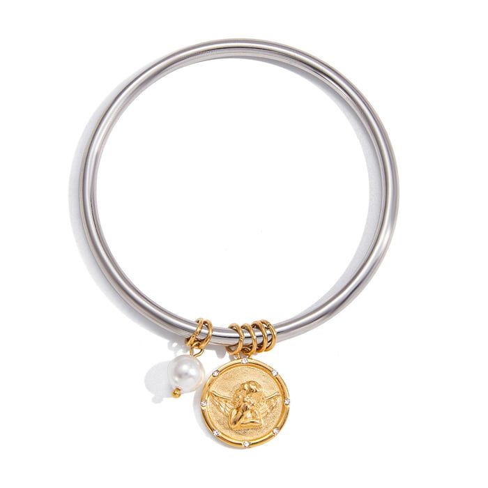 1 Piece Dazzling Angel Stainless Steel Gold Color Women's Charm Bracelets