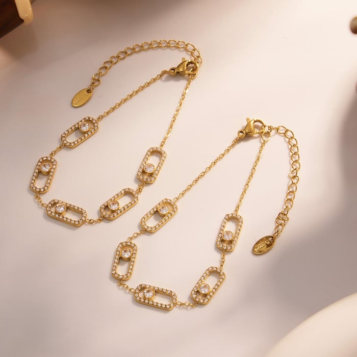 1 Piece Classic Letter Stainless Steel Gold Color Zircon Women's Charm Bracelets h5Picture5