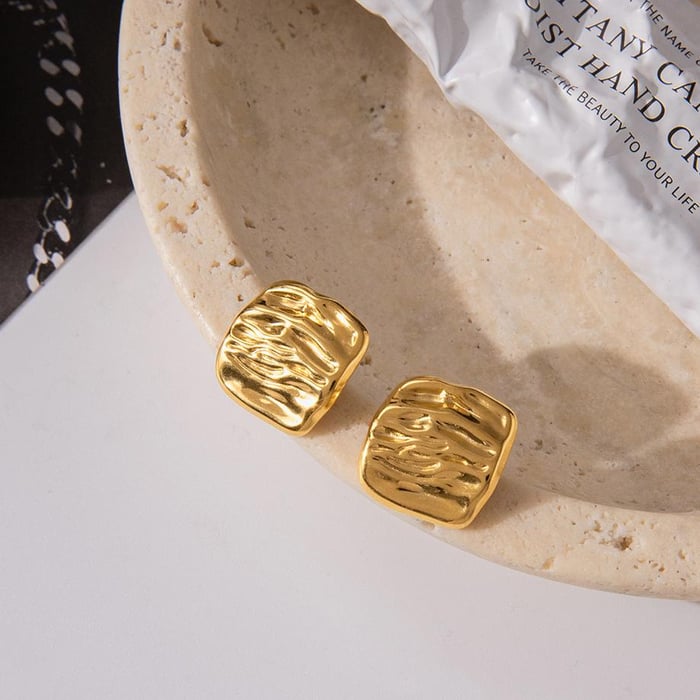 1 Pair Delicate Ripple Strip Stainless Steel Gold Color Women's Stud Earrings h5Picture3