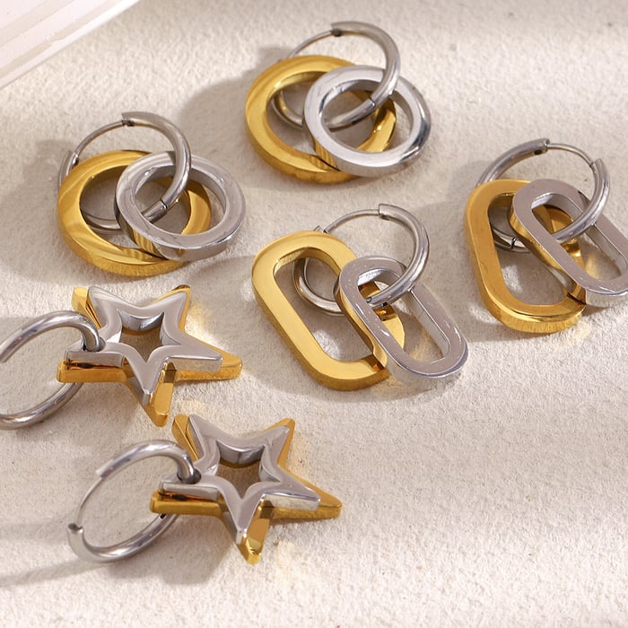 1 Pair Casual Star Mixed Gold Color And Silver Colors Stainless Steel Women's Drop Earrings h5Picture2