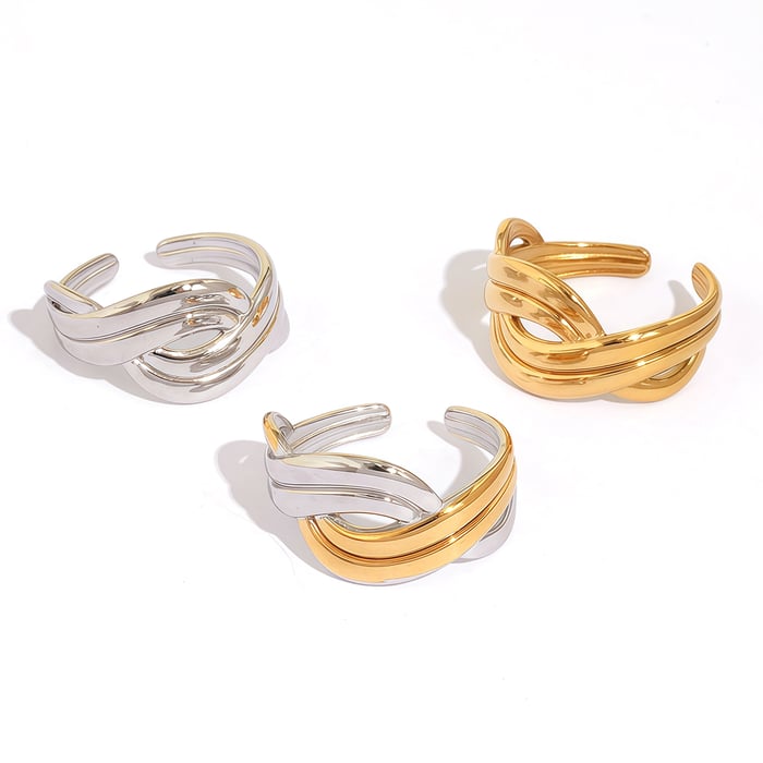 1 Piece Modern Crossed Shape Stainless Steel Gold Color Statement Rings h5Picture7