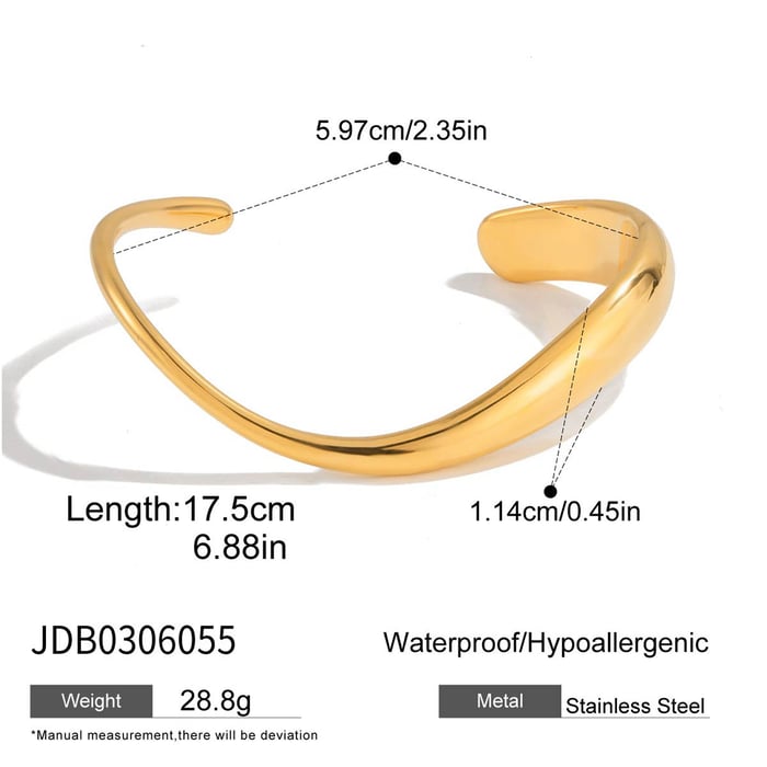1 Piece Classic Curve Stainless Steel Gold Color Women's Cuff Bracelets