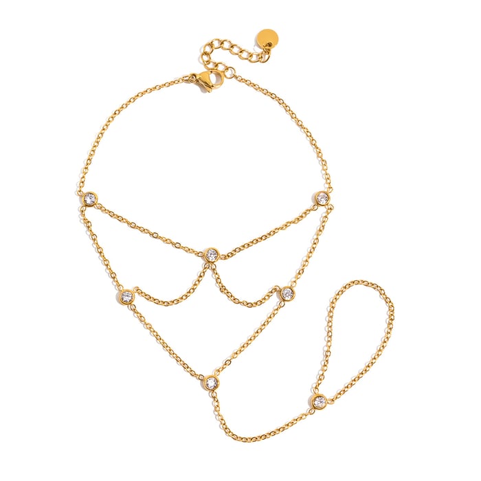 1 Piece Classic Lines Stainless Steel Gold Color Zircon Women's Chain Bracelets