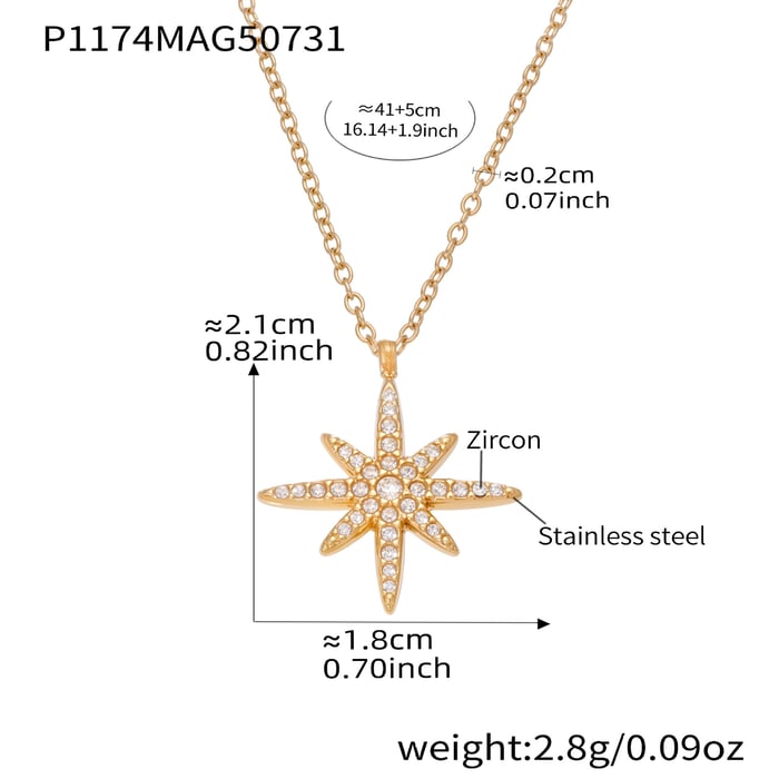 1 Piece Exquisite Series Elegant Star Stainless Steel Gold Color Zircon Women's Pendant Necklaces