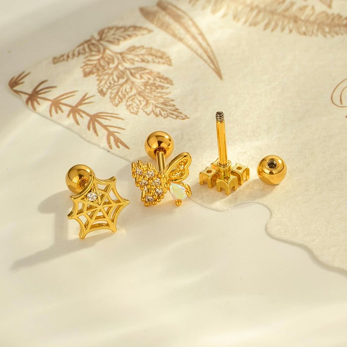 1 Piece Flower Copper Gold Color Zircon Piercing Earring h5Picture3