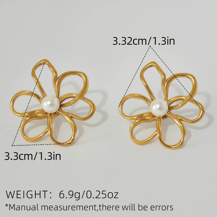1 Pair  Retro Flower Stainless Steel  Gold Color  Women's Stud Earrings h5Picture2