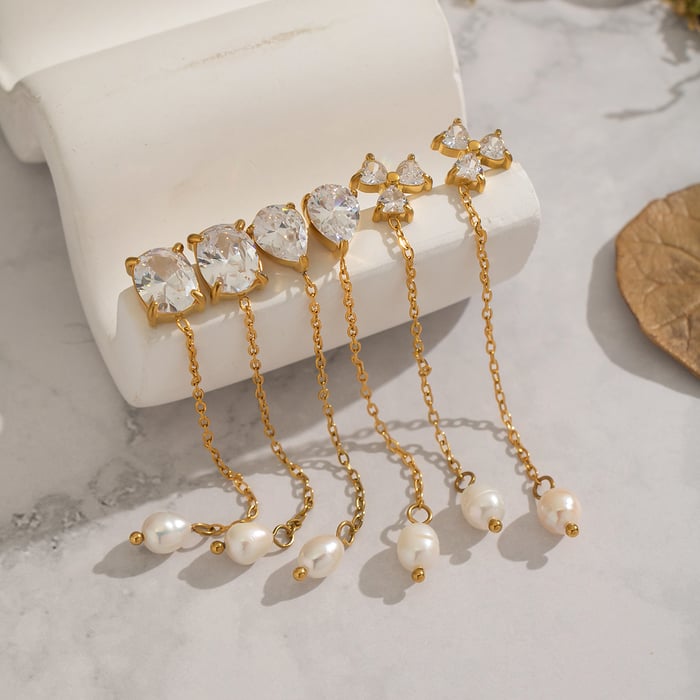 1 Pair Irregular Shape Stainless Steel Gold Color Zircon Dangle Earrings Picture2