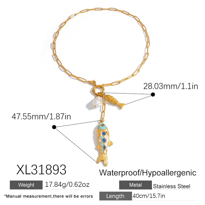 1 Piece Light Luxury and High End Fish Shaped Stainless Steel Women's Pendant Necklaces h5Picture2