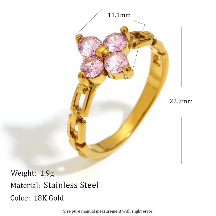 1 Piece Elegant Flower Stainless Steel  Gold Color Zircon Women's Gemstone Rings h5Picture4