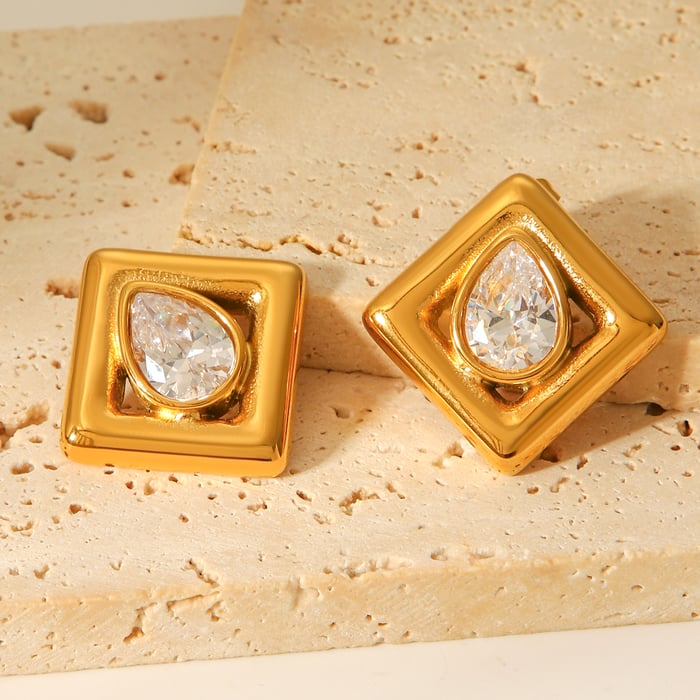 1 Pair Simple Daily Rectangle Stainless Steel Gold Color Women's Stud Earrings h5Picture6