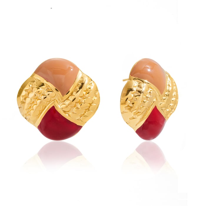 1 Pair Luxurious Chequer Mixed Color Stainless Steel Gold Color Women's Stud Earrings