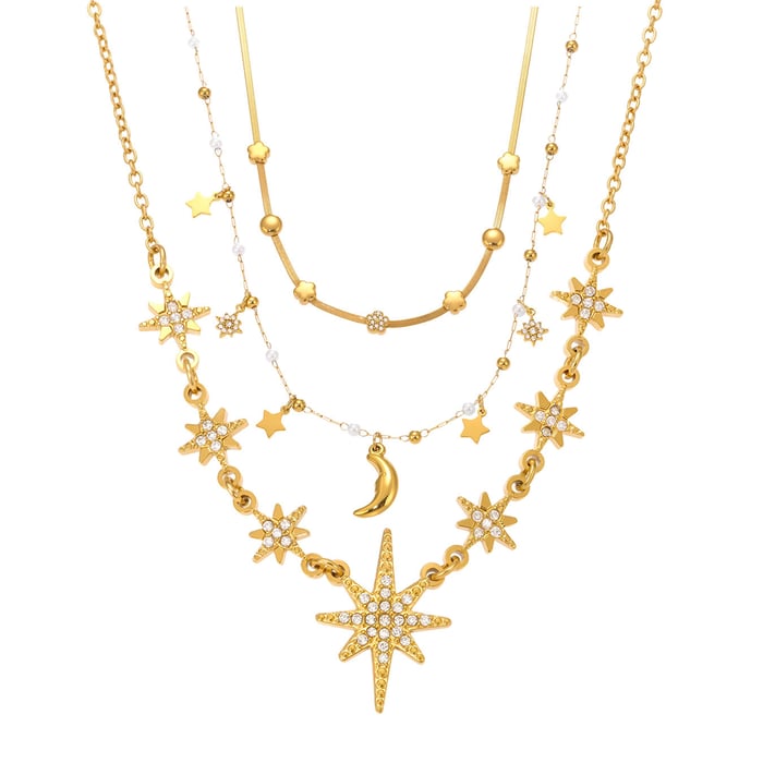 1 Piece Luxurious Star Stainless Steel Gold Color Women's Pendant Necklaces h5Picture9