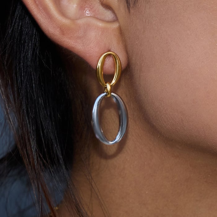 1 Pair Classic Double Circle Stainless Steel Gold Color Women's Drop Earrings h5Picture6